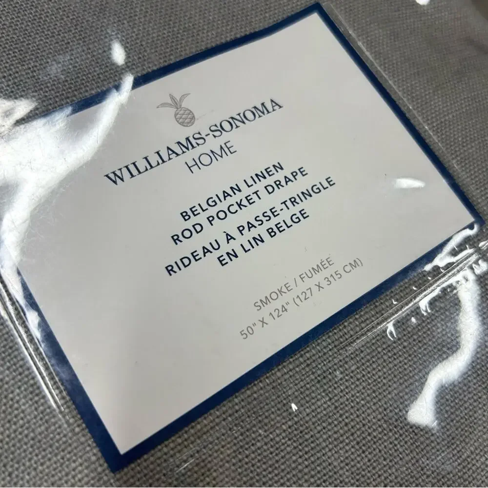 Williams Sonoma Belgian Linen Rod Pocket Drape Curtain 1 Panel Smoke Gray NEW